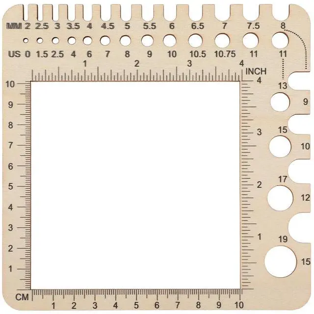 Main image of Wooden Knitting Gauge Measuring Tool, Knitting Needle Sizer Ruler Gadgets Wooden Measuring Tool Notions Multi-Size Holes Knitter Gifts for Needles for Spinners Yarn Art Sewing Crochet Accessories