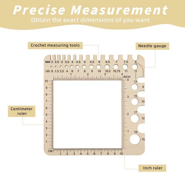 Alt view image 4 of 7 - Wooden Knitting Gauge Measuring Tool, Knitting Needle Sizer Ruler Gadgets Wooden Measuring Tool Notions Multi-Size Holes Knitter Gifts for Needles for Spinners Yarn Art Sewing Crochet Accessories