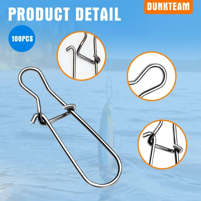 Alt view image 3 of 7 - DunkTeam 100PCS Stainless Steel Duo Lock Snap Clip Swivel Lure Snaps Fishing Clips Swivels Fishing Tackle Kit Fishing Snaps Clip High Strength Fishing Gear Hooked Snap
