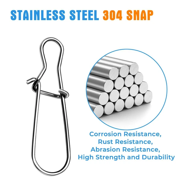 Alt view image 4 of 7 - DunkTeam 100PCS Stainless Steel Duo Lock Snap Clip Swivel Lure Snaps Fishing Clips Swivels Fishing Tackle Kit Fishing Snaps Clip High Strength Fishing Gear Hooked Snap