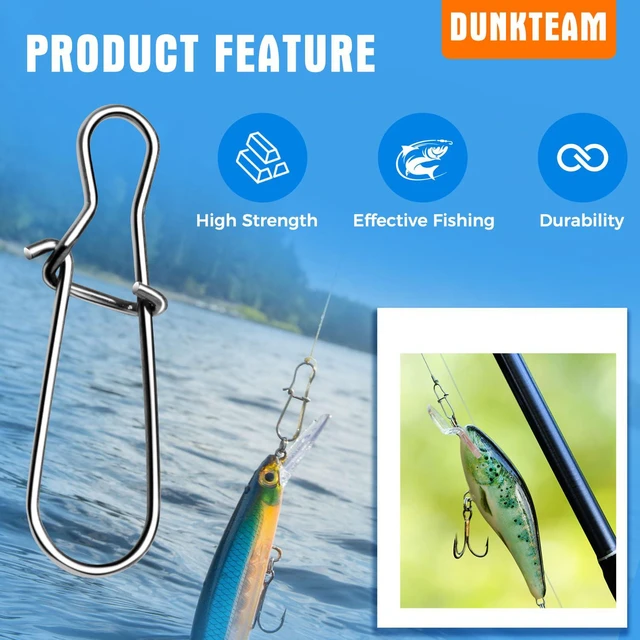Alt view image 5 of 7 - DunkTeam 100PCS Stainless Steel Duo Lock Snap Clip Swivel Lure Snaps Fishing Clips Swivels Fishing Tackle Kit Fishing Snaps Clip High Strength Fishing Gear Hooked Snap