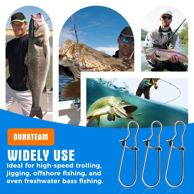Alt view image 6 of 7 - DunkTeam 100PCS Stainless Steel Duo Lock Snap Clip Swivel Lure Snaps Fishing Clips Swivels Fishing Tackle Kit Fishing Snaps Clip High Strength Fishing Gear Hooked Snap