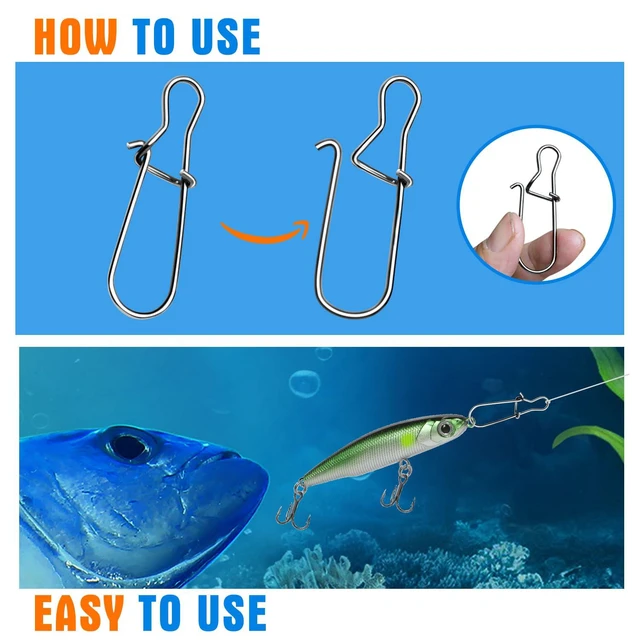 Alt view image 7 of 7 - DunkTeam 100PCS Stainless Steel Duo Lock Snap Clip Swivel Lure Snaps Fishing Clips Swivels Fishing Tackle Kit Fishing Snaps Clip High Strength Fishing Gear Hooked Snap