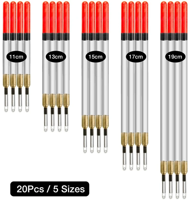 Alt view image 2 of 7 - 20 Pcs/5 Sizes Fishing Floats Set 11/13/15/17/19 cm Fishing Tackle Wagglers Straight Insert Fishing Pipe Transparent Coarse Tube for Deep Water Sea Fishing Bait Suspend in Target Water Layer