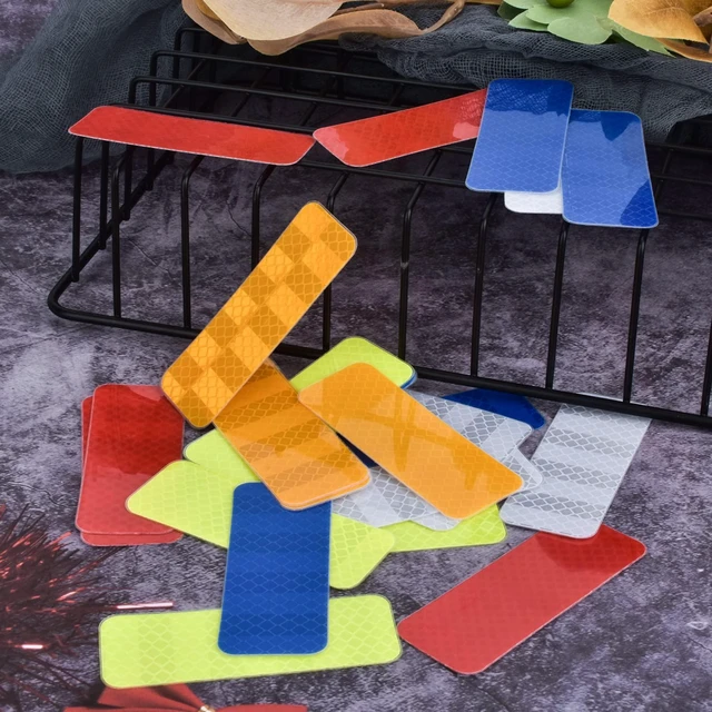 Alt view image 3 of 7 - 50 Pcs Warning Reflective Stickers Assortment Outdoor Waterproof Reflective Tape Safety Reflective Stickers 1.2x3.25Inch Driveway Reflectors Stickers Night Visibility Adhesive Stickers