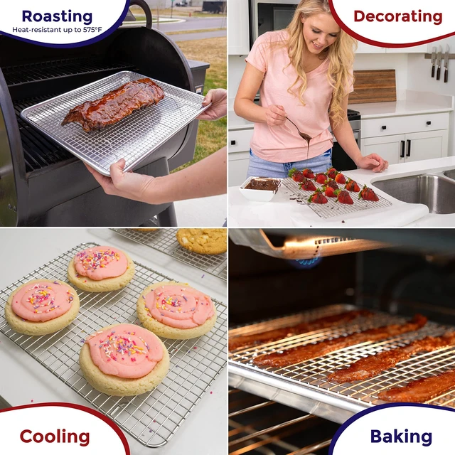 Alt view image 5 of 7 - Half Sheet Cooling Rack Stainless Steel Oven Safe Set of 2 | Fits standard 13x18 half sheet pans for oven roasting, broiling, grilling, drying and baking sheet cooling