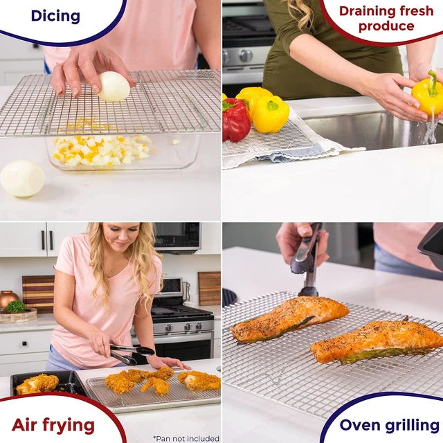 Alt view image 6 of 7 - Half Sheet Cooling Rack Stainless Steel Oven Safe Set of 2 | Fits standard 13x18 half sheet pans for oven roasting, broiling, grilling, drying and baking sheet cooling