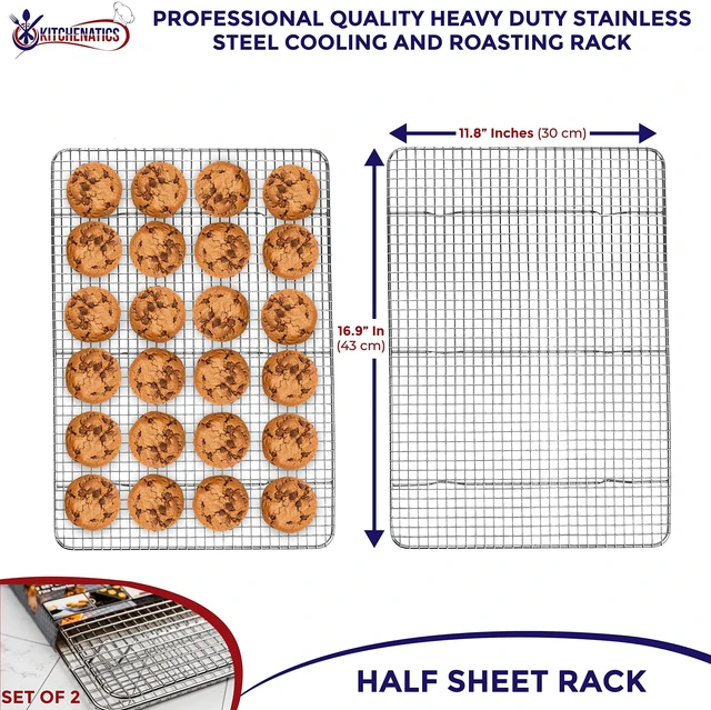 Alt view image 7 of 7 - Half Sheet Cooling Rack Stainless Steel Oven Safe Set of 2 | Fits standard 13x18 half sheet pans for oven roasting, broiling, grilling, drying and baking sheet cooling