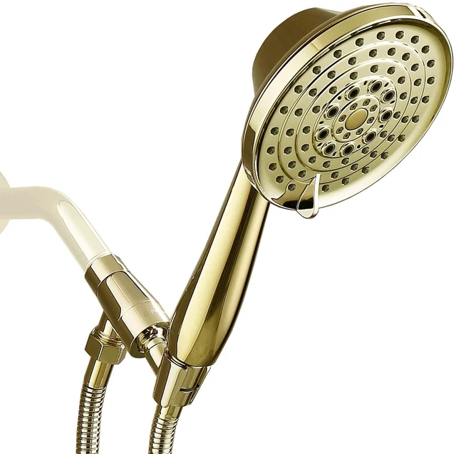 Main image of Detachable Handheld Shower Head with Metal Holder & Hose | High Pressure, Adjustable Solid Brass Bracket Holder, 6 Spray Settings, 70" to 75" Long Stainless Steel Hose, Easy DIY