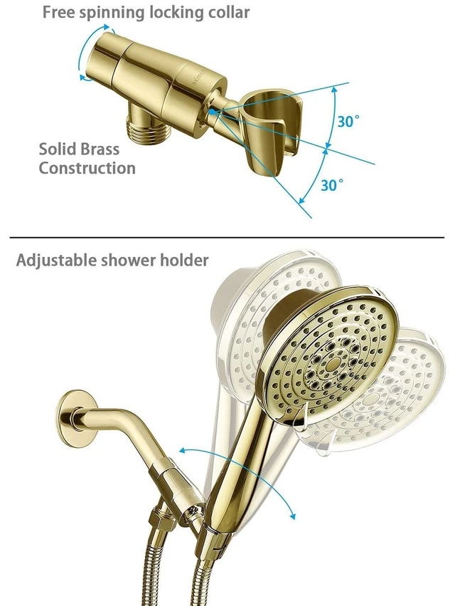 Alt view image 4 of 7 - Detachable Handheld Shower Head with Metal Holder & Hose | High Pressure, Adjustable Solid Brass Bracket Holder, 6 Spray Settings, 70" to 75" Long Stainless Steel Hose, Easy DIY