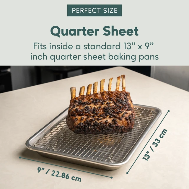Alt view image 3 of 7 - Cooling & Baking Rack Set - 8.5'' x 12'' - Set of 2 | 100% Stainless Steel, Oven-Safe, Dishwasher-Safe, Heavy Duty Tight-Wire, Set of 2, Quater Sheet Pan Cooling Racks, Easy Clean