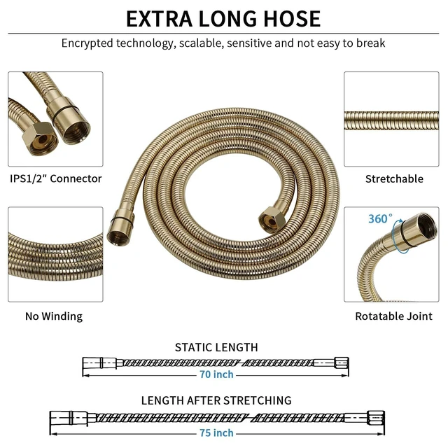 Alt view image 5 of 7 - Detachable Handheld Shower Head with Metal Holder & Hose | High Pressure, Adjustable Solid Brass Bracket Holder, 6 Spray Settings, 70" to 75" Long Stainless Steel Hose, Easy DIY