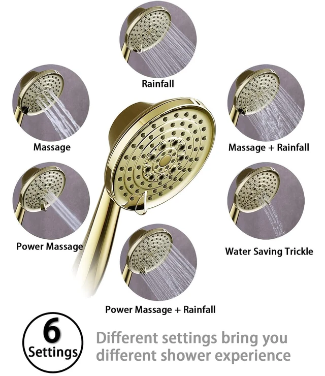 Alt view image 6 of 7 - Detachable Handheld Shower Head with Metal Holder & Hose | High Pressure, Adjustable Solid Brass Bracket Holder, 6 Spray Settings, 70" to 75" Long Stainless Steel Hose, Easy DIY