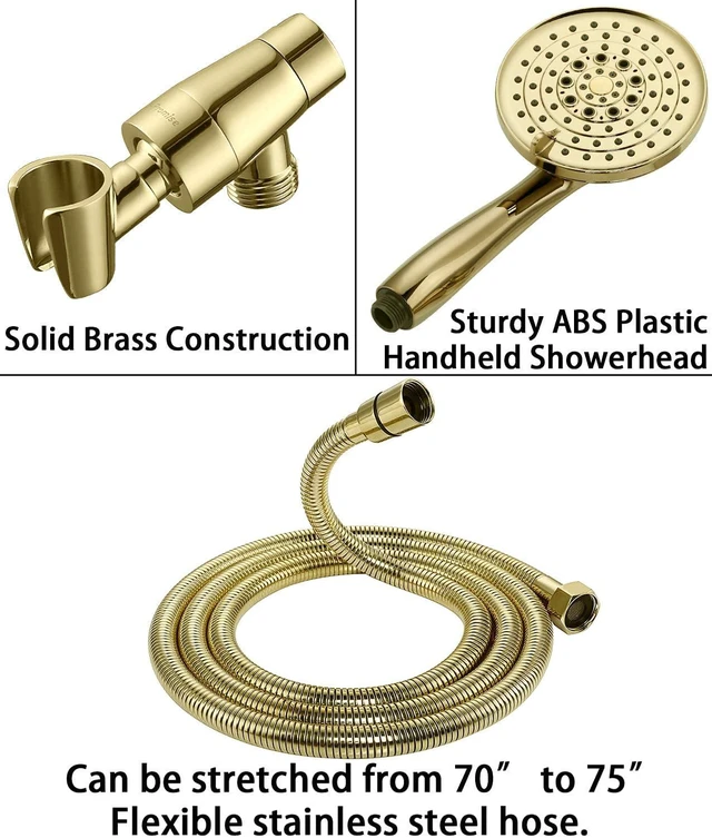 Alt view image 7 of 7 - Detachable Handheld Shower Head with Metal Holder & Hose | High Pressure, Adjustable Solid Brass Bracket Holder, 6 Spray Settings, 70" to 75" Long Stainless Steel Hose, Easy DIY