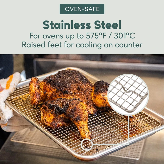 Alt view image 6 of 7 - Cooling & Baking Rack Set - 8.5'' x 12'' - Set of 2 | 100% Stainless Steel, Oven-Safe, Dishwasher-Safe, Heavy Duty Tight-Wire, Set of 2, Quater Sheet Pan Cooling Racks, Easy Clean
