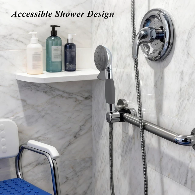 Alt view image 3 of 6 - Handheld Shower, Fits Elderly and People Disabled in Action | Big-button Turning, Silicone Grip, Pause Setting, for Parkinson, Arthritis, 79 Inch Stainless Steel Hose Included, Chrome