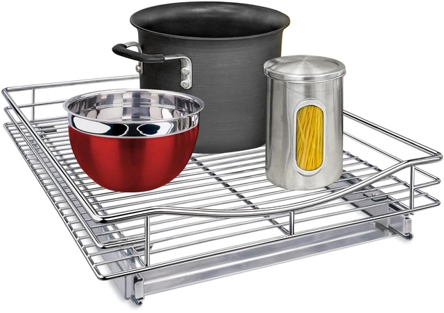 Main image of Pull Out Cabinet Organizer, Kitchen Slide Out Drawer | 17W x 18D chrome rollout shelf creates easy-access storage for cookware, pantry items and kitchen essentials inside cabinets