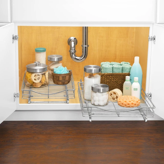 Alt view image 7 of 7 - Pull Out Cabinet Organizer, Kitchen Slide Out Drawer | 17W x 18D chrome rollout shelf creates easy-access storage for cookware, pantry items and kitchen essentials inside cabinets