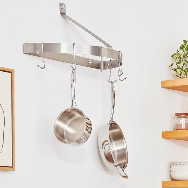 Alt view image 2 of 2 - Half-Circle Wall-Mount Pot Rack, Brushed Stainless
