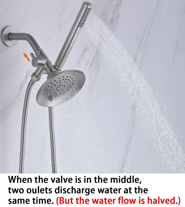 Alt view image 5 of 6 - Solid Metal Shower Head Diverter with Holder 3-Way | Spray Separately or Both, Adjustable-Angle Bracket, Anti-Leak, Smooth Knob Switch, Easy Install, Universal Replacement Part