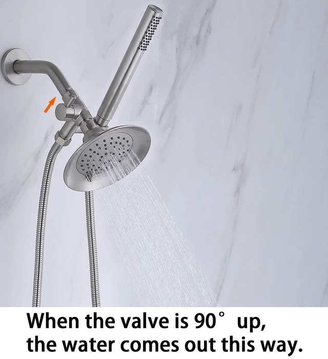 Alt view image 6 of 6 - Solid Metal Shower Head Diverter with Holder 3-Way | Spray Separately or Both, Adjustable-Angle Bracket, Anti-Leak, Smooth Knob Switch, Easy Install, Universal Replacement Part