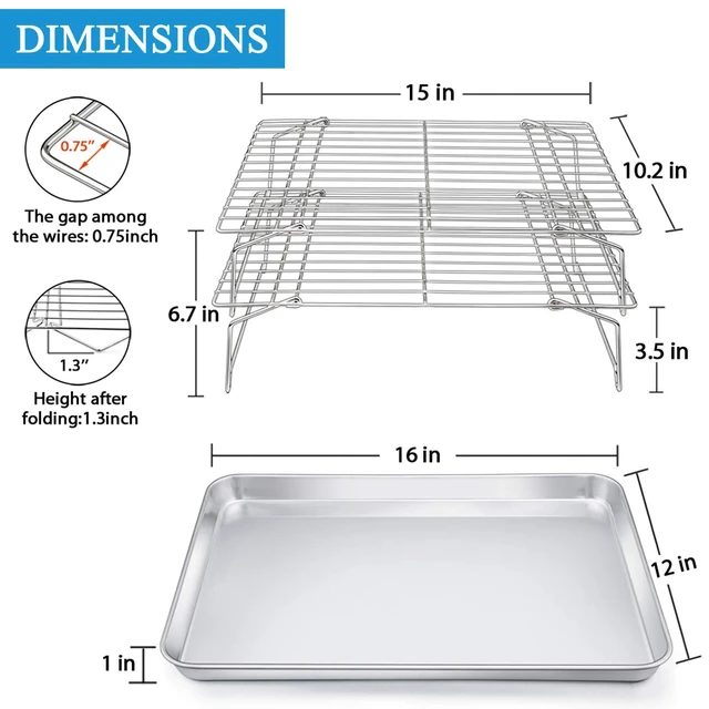 Alt view image 2 of 7 - 16 Inch Baking Sheet with Rack Set, Pans with Stackable Racks | 2 Baking Sheets + 2 Cooling Wire Racks, Dishwasher & Oven Safe, Non-toxic & Lasting Use, Fit for Regular Oven