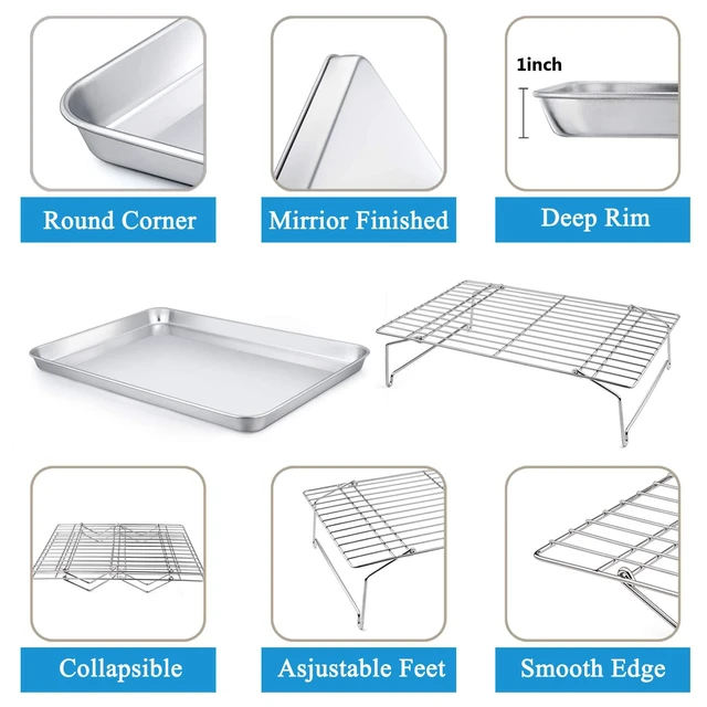 Alt view image 3 of 7 - 16 Inch Baking Sheet with Rack Set, Pans with Stackable Racks | 2 Baking Sheets + 2 Cooling Wire Racks, Dishwasher & Oven Safe, Non-toxic & Lasting Use, Fit for Regular Oven