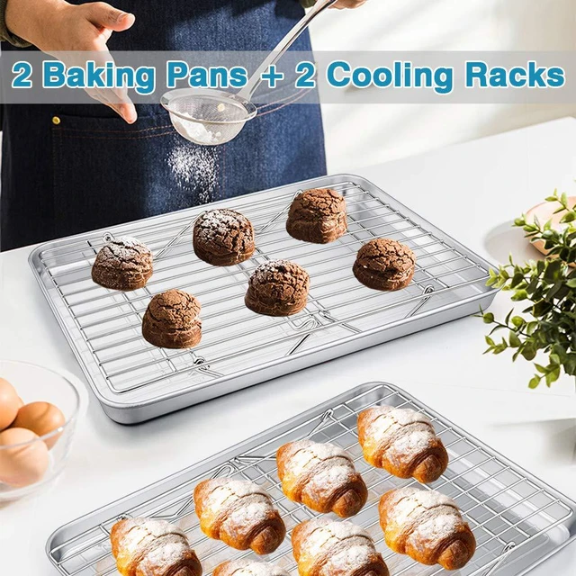 Alt view image 7 of 7 - 16 Inch Baking Sheet with Rack Set, Pans with Stackable Racks | 2 Baking Sheets + 2 Cooling Wire Racks, Dishwasher & Oven Safe, Non-toxic & Lasting Use, Fit for Regular Oven