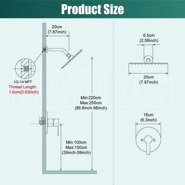 Alt view image 6 of 7 - 8-Inch Round Rain Shower Faucet Set with Valve, Matte Black | SUS304 stainless steel shower head, brass rough-in valve, single-handle control, 1.8 GPM, ideal for bathroom remodels