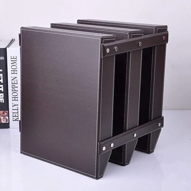 Alt view image 5 of 7 - Very Sturdy 3 Tier Leather Desk File Rack for Office Supplies/Stationery/Folder,Stackable Letter Tray Organizer,Document Filing Organizer Holder for Desktop Storage (Brown)