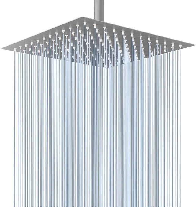 Main image of Rain Shower Head - High Flow Large Rainfall Shower Heads Made of Stainless Steel - Waterfall Bathroom Square Showerhead - Ceiling or Wall Mount (12" Brushed Nickel)