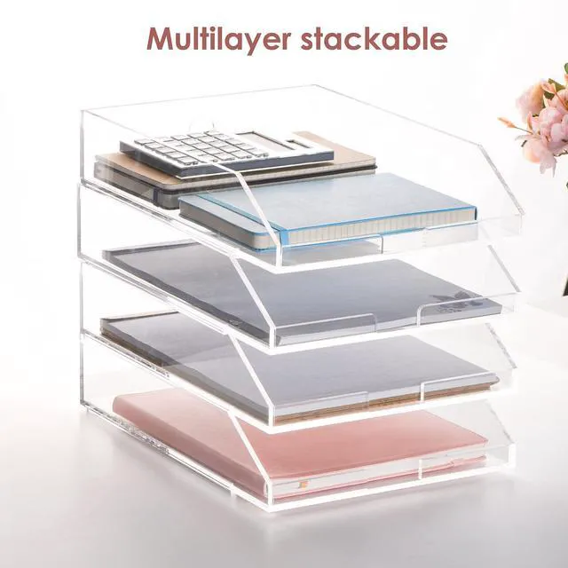 Alt view image 3 of 7 - (2pcs Pack) Stackable Clear Acrylic Paper Trays, Desk File Organizer, A4 Paper Holder, Letter Tray