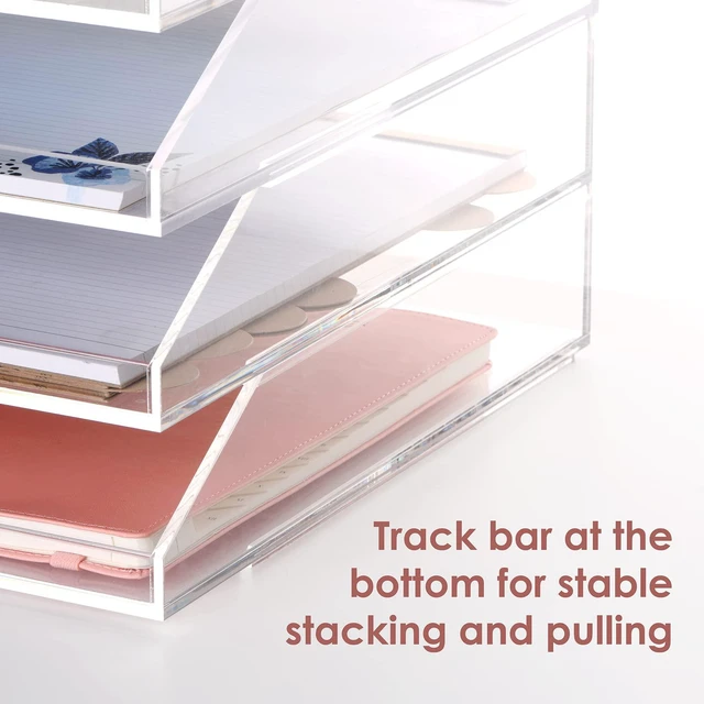 Alt view image 5 of 7 - (2pcs Pack) Stackable Clear Acrylic Paper Trays, Desk File Organizer, A4 Paper Holder, Letter Tray