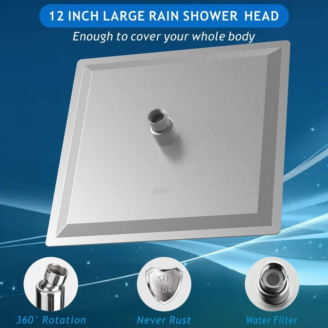 Alt view image 2 of 7 - Rain Shower Head - High Flow Large Rainfall Shower Heads Made of Stainless Steel - Waterfall Bathroom Square Showerhead - Ceiling or Wall Mount (12" Brushed Nickel)