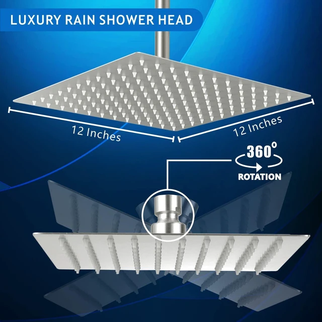 Alt view image 5 of 7 - Rain Shower Head - High Flow Large Rainfall Shower Heads Made of Stainless Steel - Waterfall Bathroom Square Showerhead - Ceiling or Wall Mount (12" Brushed Nickel)