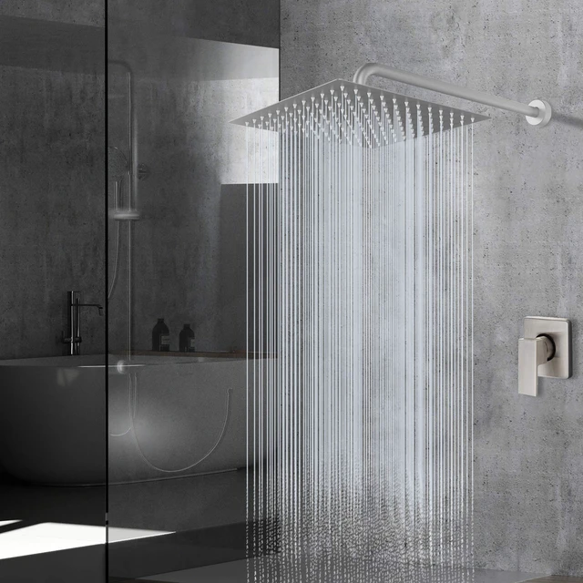 Alt view image 6 of 7 - Rain Shower Head - High Flow Large Rainfall Shower Heads Made of Stainless Steel - Waterfall Bathroom Square Showerhead - Ceiling or Wall Mount (12" Brushed Nickel)