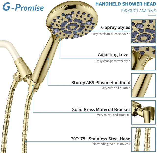 Alt view image 2 of 7 - High Pressure 6 Mode Hand Held Shower Head with Extra Long Hose | High Pressure, 6 Spray Modes with Water Saving Mode, Easy Install, Adjustable Angle with Secure Lock, Extra Long Hose