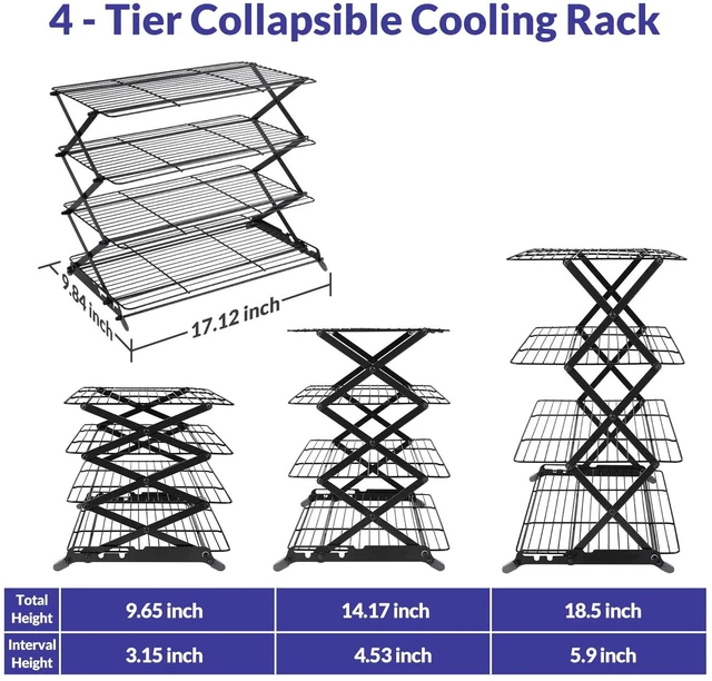 Alt view image 2 of 7 - 2/3/4-Tier Upgraded Collapsible Cooling Rack with Adjustable 3 Setting Design Stackable Roasting Cooking Drying Wire Cooling Rack for Cookies Baking Gifts for Women