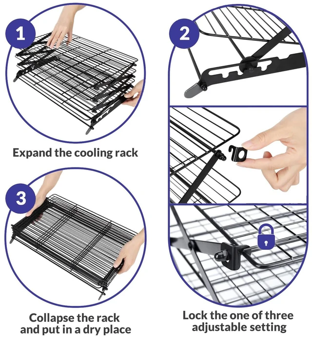 Alt view image 3 of 7 - 2/3/4-Tier Upgraded Collapsible Cooling Rack with Adjustable 3 Setting Design Stackable Roasting Cooking Drying Wire Cooling Rack for Cookies Baking Gifts for Women