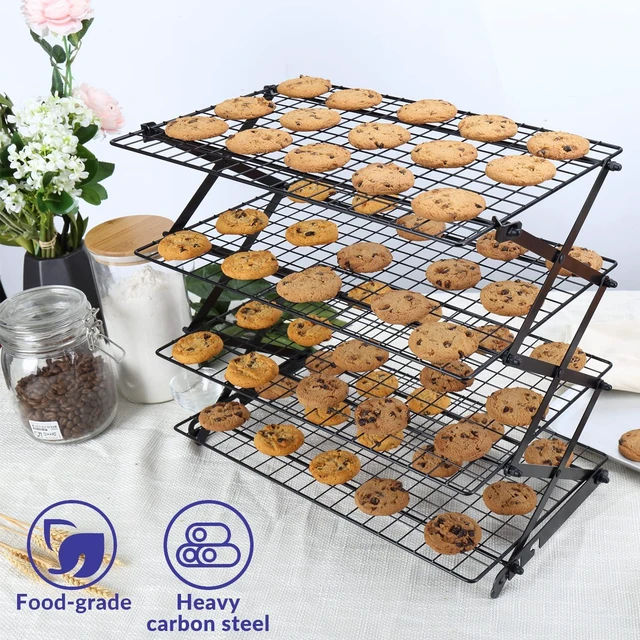 Alt view image 6 of 7 - 2/3/4-Tier Upgraded Collapsible Cooling Rack with Adjustable 3 Setting Design Stackable Roasting Cooking Drying Wire Cooling Rack for Cookies Baking Gifts for Women