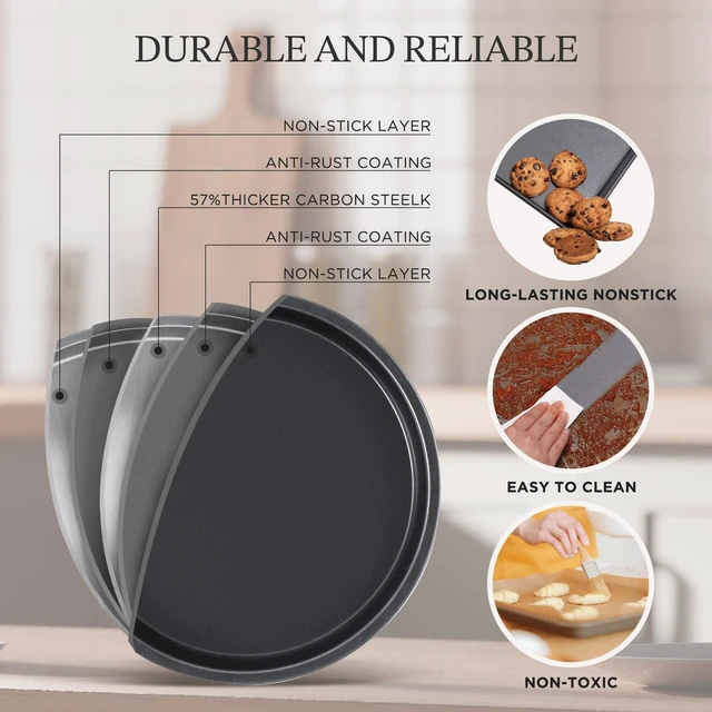 Alt view image 5 of 7 - Compact Baking Pans Sets, Nonstick Bakeware Sets 19-Piece with Round/Square Cake Pan, Loaf Pan, Muffin Pan, Cookie Sheet, Roast Pan, Cooling Rack, Carbon Steel Bake Set
