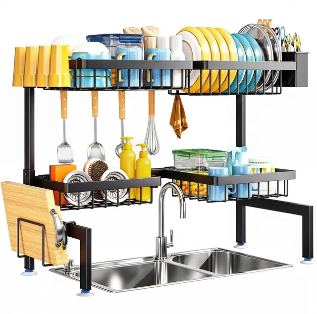 Main image of Large Over The Sink Dish Drying Rack 2 Tiers 4 Baskets | Fits All Sinks (from 26.57" to 35"), 2-Tier Adjustable SinkRack, Dishes Rack Kitchen Storage Organizer, Space Saving