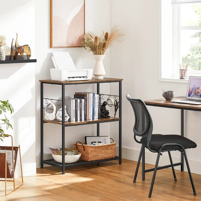 Alt view image 4 of 7 - Kitchen Island, 3-Tier, 6 Hooks, Metal Frame | Microwave Oven Stand, Kitchen Shelf, Baker's Rack, 31.5 Inches Width, Rustic Brown and Black
