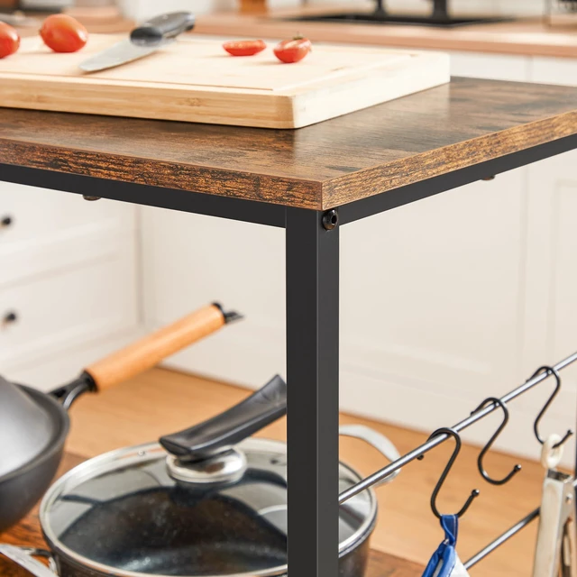 Alt view image 6 of 7 - Kitchen Island, 3-Tier, 6 Hooks, Metal Frame | Microwave Oven Stand, Kitchen Shelf, Baker's Rack, 31.5 Inches Width, Rustic Brown and Black