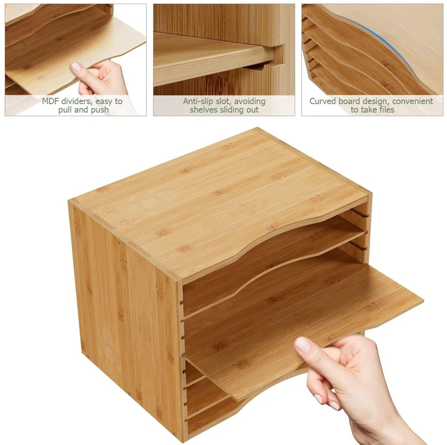 Alt view image 4 of 7 - 5 Tier Desktop Organizer, Paper Organizer Mail Sorter, File Holder Letter Document Storage with Adjustable Shelves for School Home Office, Natural
