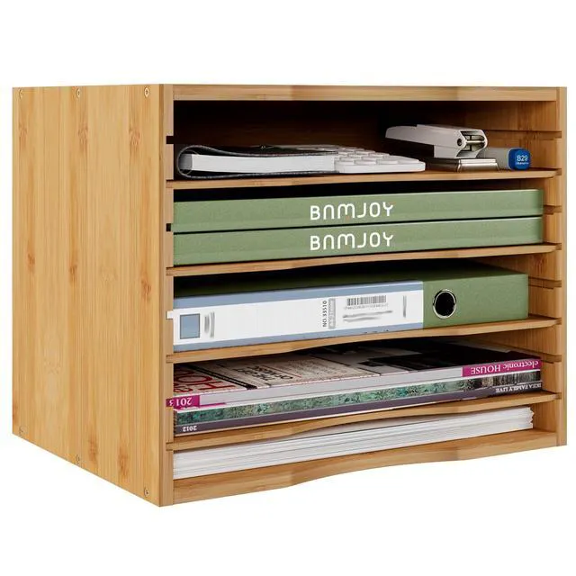 Alt view image 6 of 7 - 5 Tier Desktop Organizer, Paper Organizer Mail Sorter, File Holder Letter Document Storage with Adjustable Shelves for School Home Office, Natural
