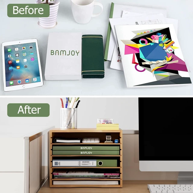Alt view image 7 of 7 - 5 Tier Desktop Organizer, Paper Organizer Mail Sorter, File Holder Letter Document Storage with Adjustable Shelves for School Home Office, Natural