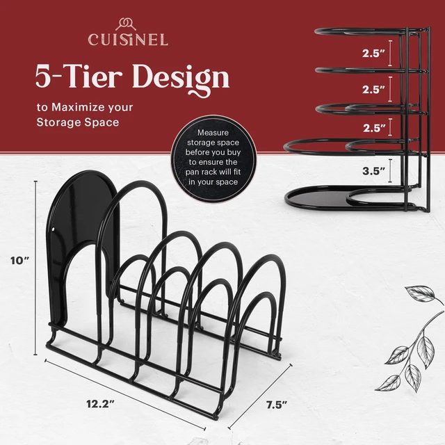 Alt view image 3 of 7 - Cuisinel Silicone-Coated Pan Organizer, 12" Cast Iron Skillet Rack, 2 Pack | Silicone-Coated Non-Slip Shelves, Holds 5 Cast Iron Skillets Up To 50 Lbs, Fits Pans Up To 3.5 In Tall, Cabinet Storage