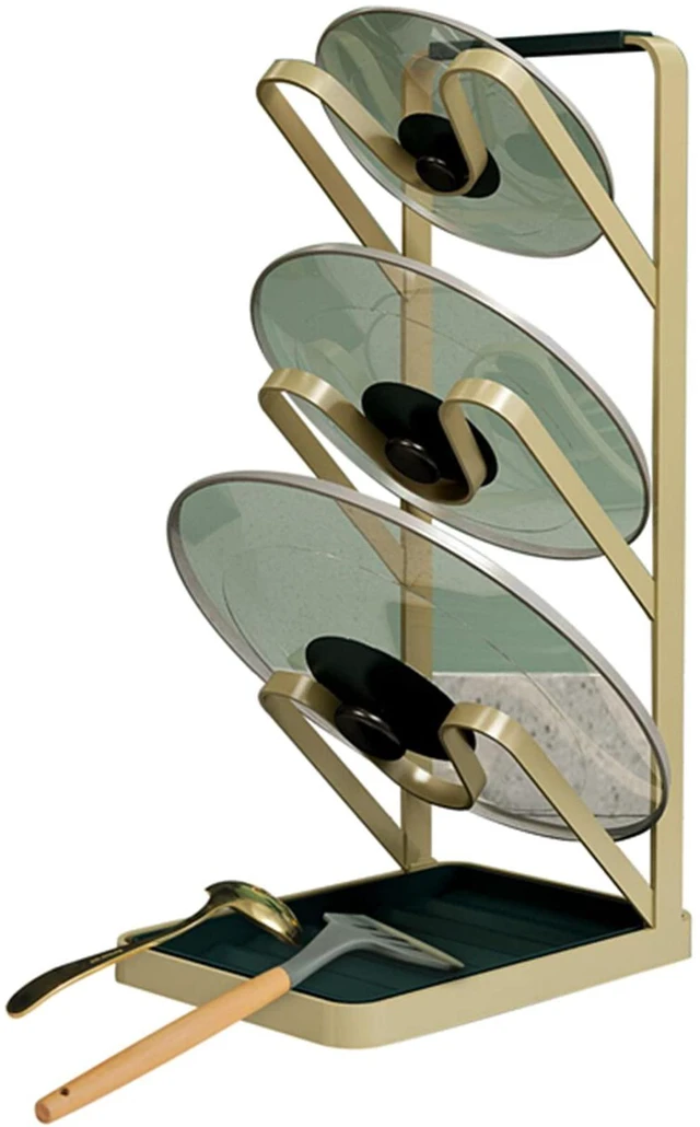 Main image of szxzy01 Lid Stand Lid Organizer Pot Lid Rack Holder for Utensils in Kitchen Cabinet Spatula Rack,Cutting Boards,Spoon Storage Gold