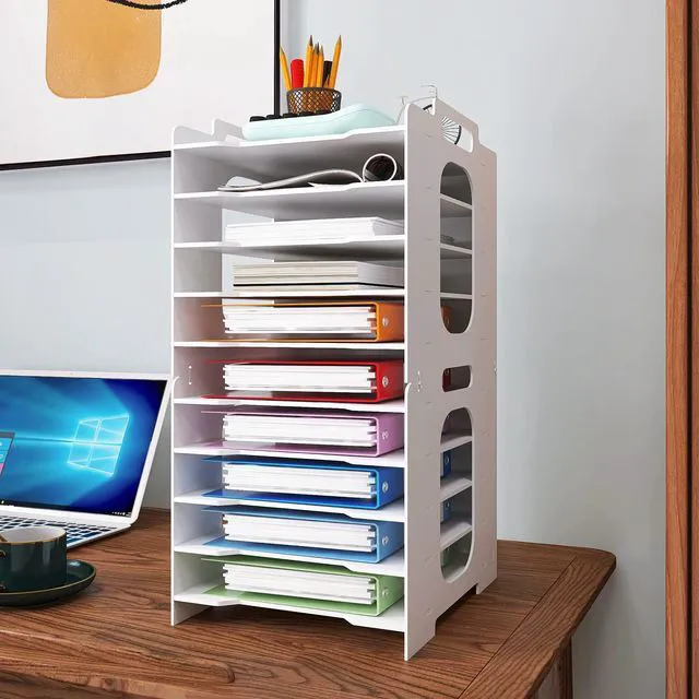 Main image of 10-Tier Office File Organizer For Desk,Paper Sorter,White | Desktop Storage For Office Supplies,Document Storage Rack,Letter Tray For Home,Office,Classroom Document Holder